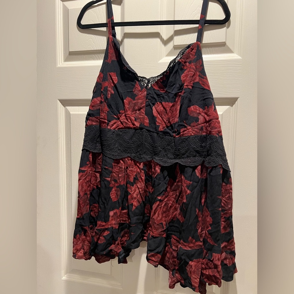 Torrid Black and Red Floral Camisole with Lace